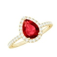 thumbnail image 1 of Rosec Jewels Certified Lab Grown Ruby Teardrop Engagement Ring - (6X8 mm) Pear Shaped Ruby Diamond Ring - AAAA Grade, 10K Yellow Gold, US 6.00, 1 of 6