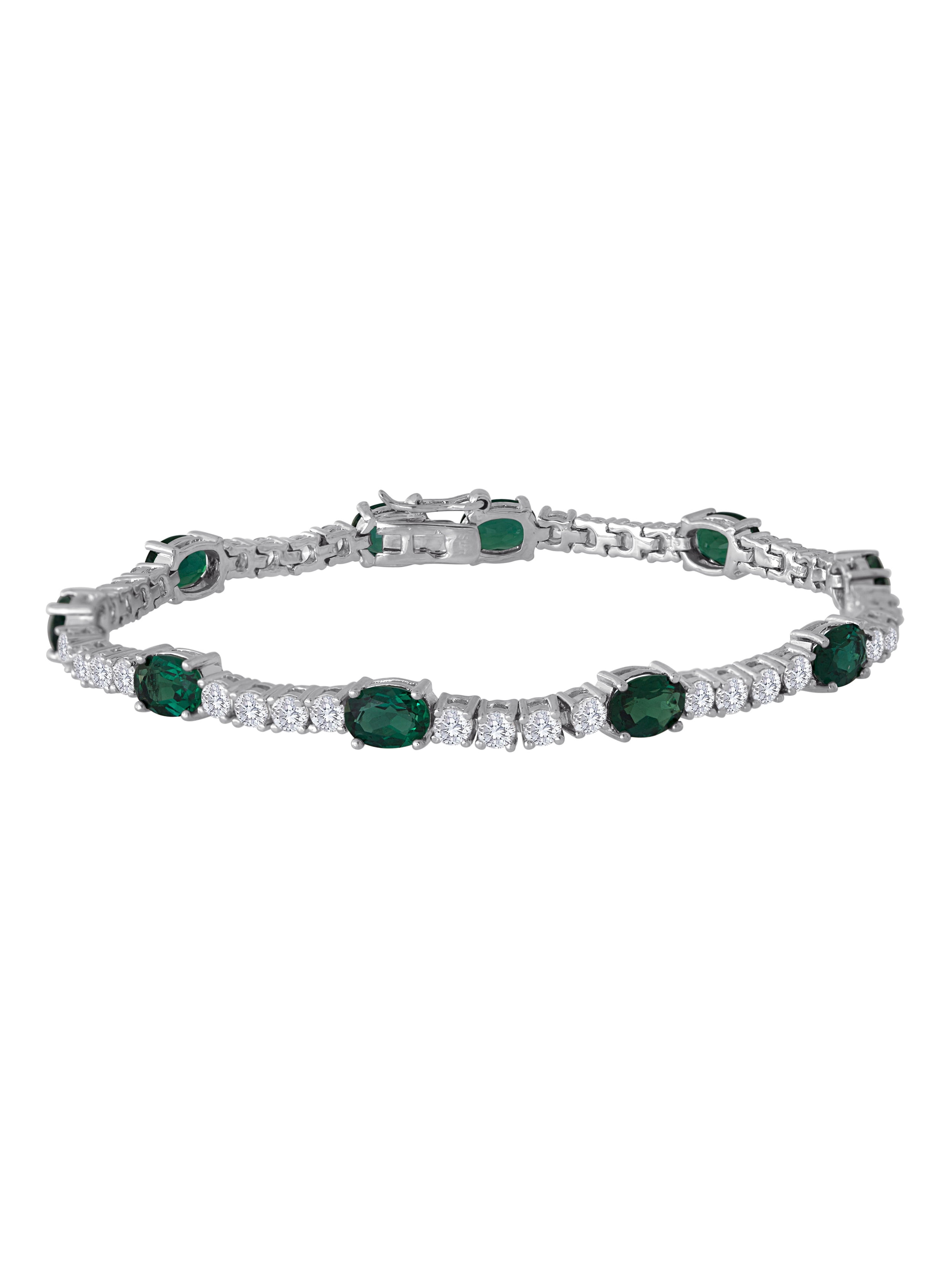 Lab Created Ruby and CZ Silver-Tone Tennis Bracelet, 7.5"