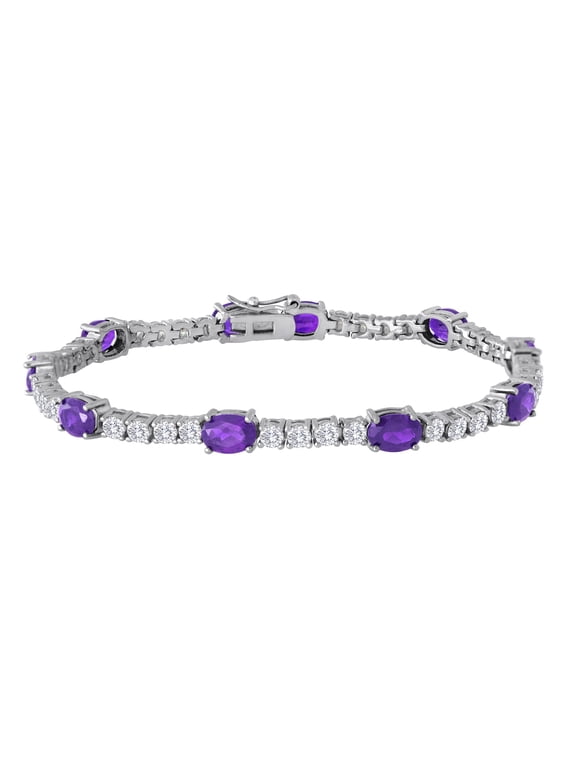 Lab Created Ruby and CZ Silver-Tone Tennis Bracelet, 7.5"