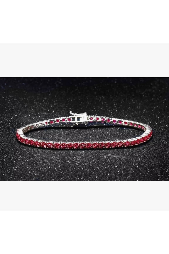 Lab Created Tennis Bracelet 5.00 Ct Round Cut Ruby 14K White Gold-Plated