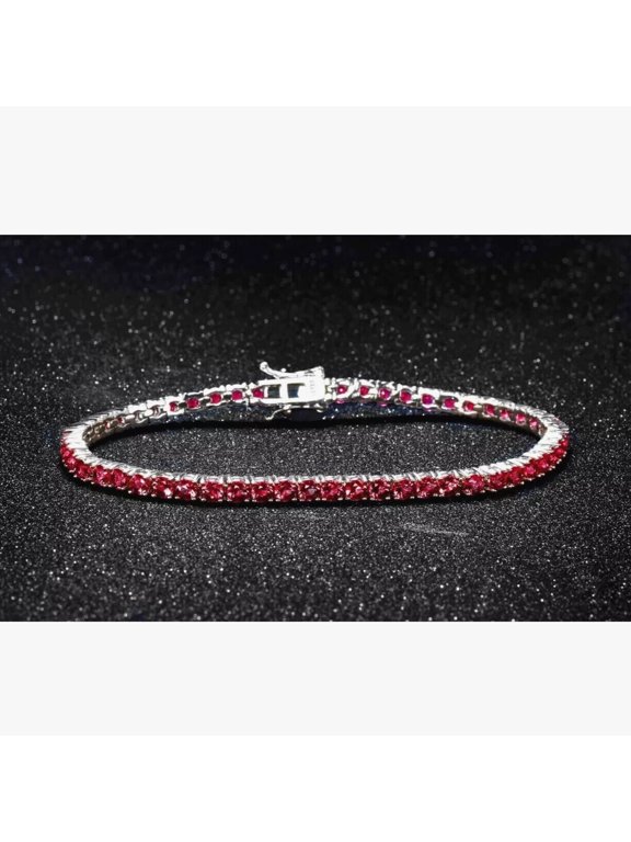 Lab Created Tennis Bracelet 5.00 Ct Round Cut Ruby 14K White Gold-Plated