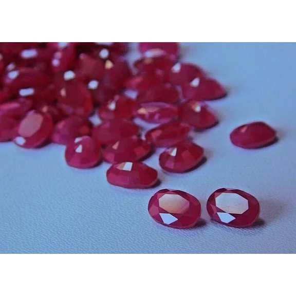 Lab Created Top Ruby Corundum Hot Pink Faceted Oval Loose Gemstone 6x8mm - 6 Pcs
