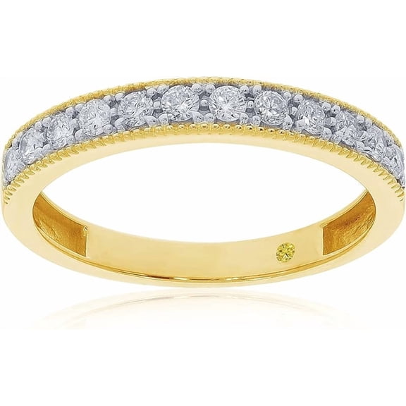 La Joya Lab Made Wedding Diamond Ring | Vintage Look 10K Yellow Gold 1/2 CTW Diamond  Band | Size 8