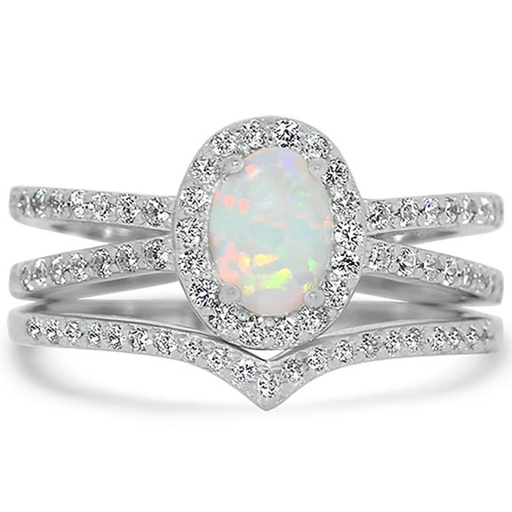 LaRaso & Co White Fire Opal Wedding Ring Set In Sterling Silver for Women Size 5