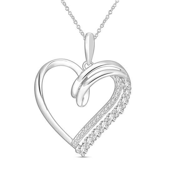Lab-Created White Sapphire and 1/2 cttw Moissanite Looping Heart Pendant Necklace for Women in 18k White Gold Plated Sterling Silver D Color VVS1 Simulated Diamond