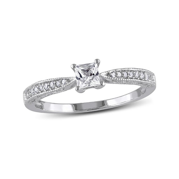 Lab-Created White Sapphire 1/4 Carat (Ctw) Princess Cut Engagement Ring with Diamonds in Sterling Silver for Women