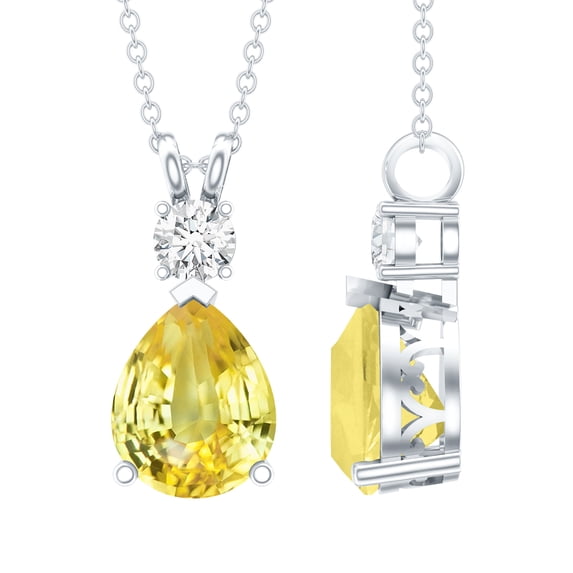 Rosec Jewels Certified Lab Grown Yellow Sapphire Teardrop Pendant Necklace - 8X10 mm - 3 Ct - Sapphire Moissanite Necklace, 925 Sterling Silver