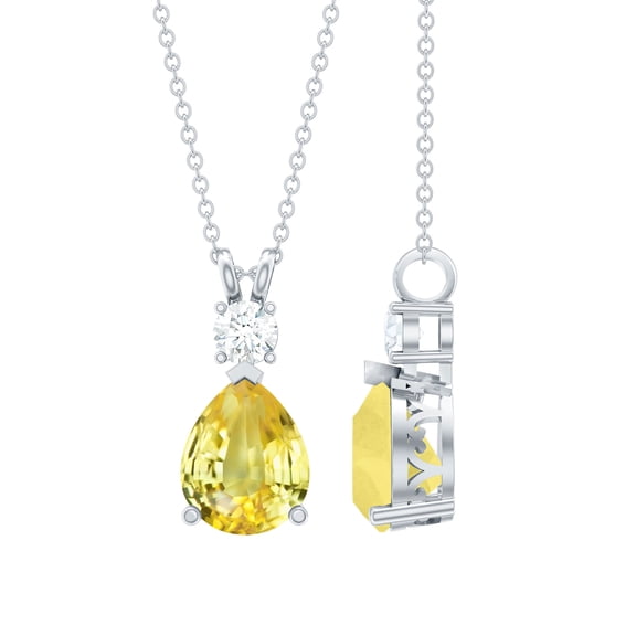 Rosec Jewels Lab Created Yellow Sapphire Drop Pendant Necklace with Moissanite (8X10 mm), 925 Sterling Silver