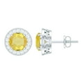 thumbnail image 1 of Rosec Jewels Lab Created Yellow Sapphire Stud Earrings with Diamond Halo - AAAA Grade, 14K White Gold, 1 of 9