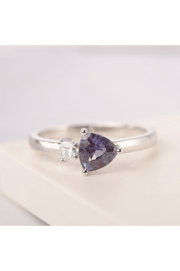 Lab Dainty alexandrite wedding ring trillion cut color changing gemstone sterling silver daily wear ring June birthstone