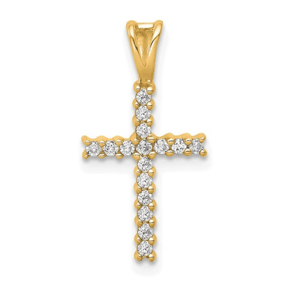 Lab Diamond 14K Yellow Gold Cross Pendant Pave Cross Pendant Christian Gift for Her- Religious Charm Pendant For Her