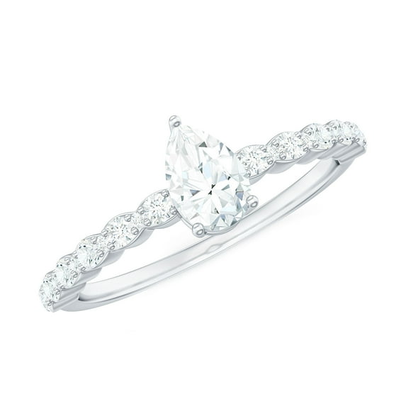 Rosec Jewels Lab Diamond 5x7 mm Pear Shaped Engagement Ring with Side Stones, EF-VS Grade, 925 Sterling Silver, US 10.50