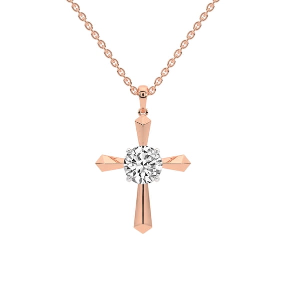 Lab Diamond Dangling Pendant Necklace For Women | 1 Carat IGI Certified Round Shape | Serenity Cross Lab Diamond Pendant In 18K Rose Gold | FG-VS1-VS2 Quality | Friendly Diamonds