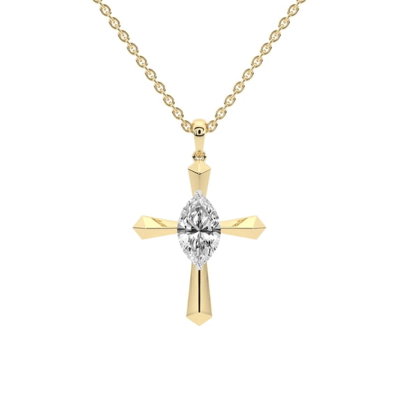 Lab Diamond Dangling Pendant Necklace For Women | 3 Carat IGI Certified Marquise Shape | Serenity Cross Lab Diamond Pendant In 18K Yellow Gold | FG-VS1-VS2 Quality | Friendly Diamonds