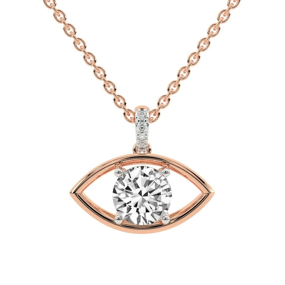 Lab Diamond Dangling Pendant Necklace For Women | 4 Carat IGI Certified Round Shape | Evil Eye Charm Lab Diamond Pendant In 14K Rose Gold | FG-VS1-VS2 Quality | Friendly Diamonds