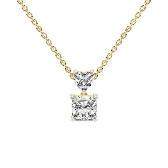 Lab Diamond Dangling Pendant Necklace For Women | 5 Carat IGI Certified Cushion Shape | Carina Two Stone Lab Diamond Pendant In 18K Yellow Gold | FG-VS1-VS2 Quality | Friendly Diamonds
