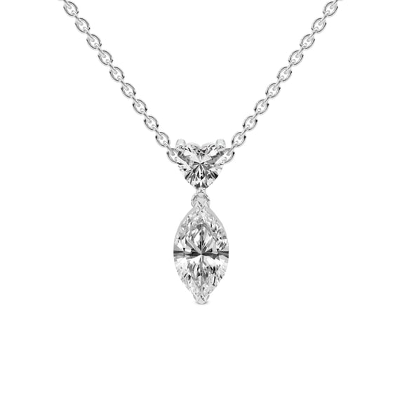 Lab Diamond Dangling Pendant Necklace For Women | 5 Carat IGI Certified Marquise Shape | Carina Two Stone Lab Diamond Pendant In 14K White Gold | FG-VS1-VS2 Quality | Friendly Diamonds