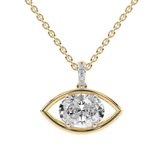 Lab Diamond Dangling Pendant Necklace For Women | 5 Carat IGI Certified Oval Shape | Evil Eye Charm Lab Diamond Pendant In 18K Yellow Gold | FG-VS1-VS2 Quality | Friendly Diamonds