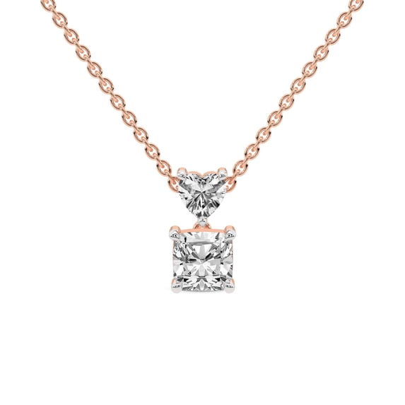 Lab Diamond Dangling Pendant Necklace For Women | 6 Carat IGI Certified Cushion Shape | Carina Two Stone Lab Diamond Pendant In 14K Rose Gold | FG-VS1-VS2 Quality | Friendly Diamonds