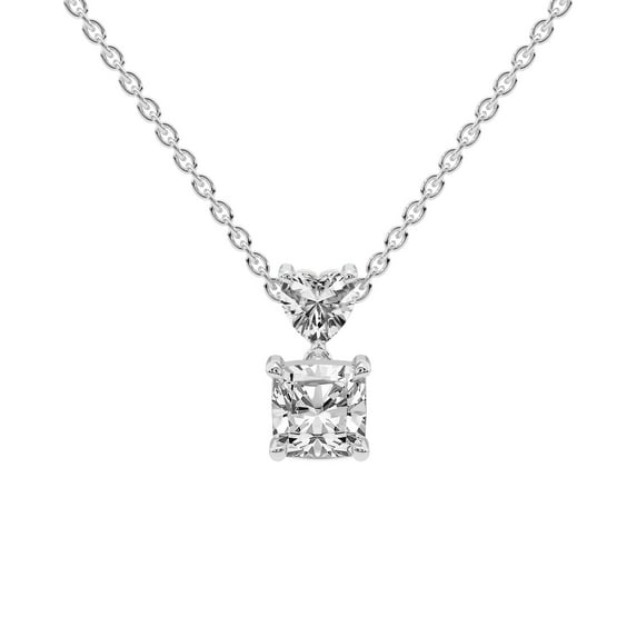 Lab Diamond Dangling Pendant Necklace For Women | 6 Carat IGI Certified Cushion Shape | Carina Two Stone Lab Diamond Pendant In 14K White Gold | FG-VS1-VS2 Quality | Friendly Diamonds