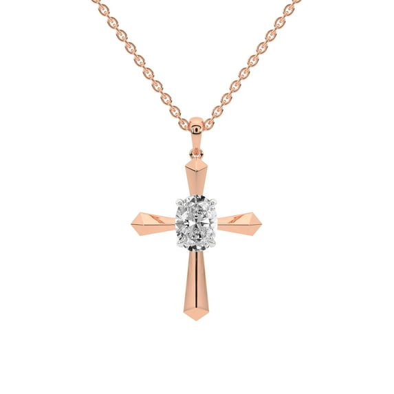 Lab Diamond Dangling Pendant Necklace For Women | 6 Carat IGI Certified Oval Shape | Serenity Cross Lab Diamond Pendant In 14K Rose Gold | FG-VS1-VS2 Quality | Friendly Diamonds