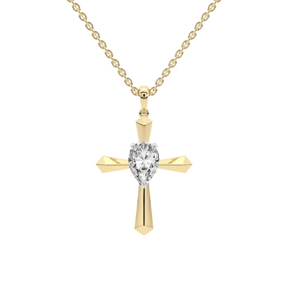 Lab Diamond Dangling Pendant Necklace For Women | 6 Carat IGI Certified Pear Shape | Serenity Cross Lab Diamond Pendant In 14K Yellow Gold | FG-VS1-VS2 Quality | Friendly Diamonds