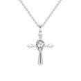 thumbnail image 1 of Lab Diamond Dangling Pendant Necklace For Women | 6 Carat IGI Certified Pear Shape | Serenity Cross Lab Diamond Pendant In 18K White Gold | FG-VS1-VS2 Quality | Friendly Diamonds, 1 of 6