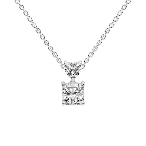 Lab Diamond Dangling Pendant Necklace For Women | 0.75 Carat IGI Certified Cushion Shape | Carina Two Stone Lab Diamond Pendant In 14K White Gold | FG-VS1-VS2 Quality | Friendly Diamonds