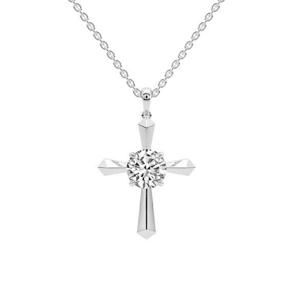 Lab Diamond Dangling Pendant Necklace For Women | 2 Carat IGI Certified Round Shape | Serenity Cross Lab Diamond Pendant In 14K White Gold | FG-VS1-VS2 Quality | Friendly Diamonds