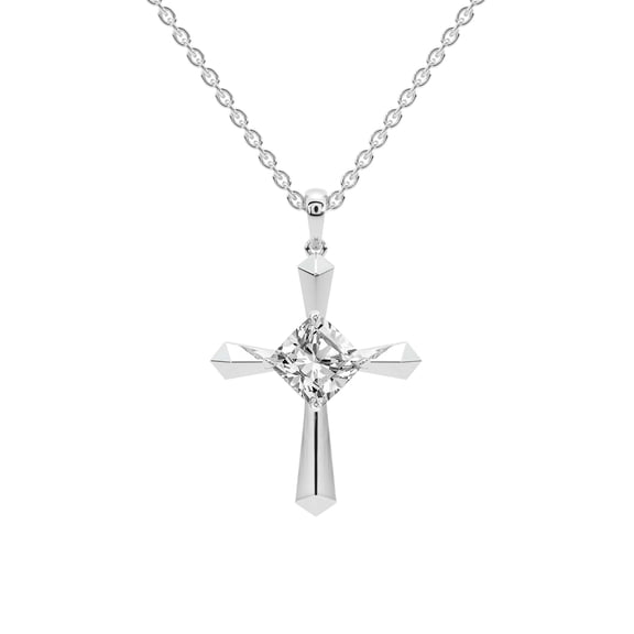 Lab Diamond Dangling Pendant Necklace For Women | 3 Carat IGI Certified Cushion Shape | Serenity Cross Lab Diamond Pendant In 14K White Gold | FG-VS1-VS2 Quality | Friendly Diamonds