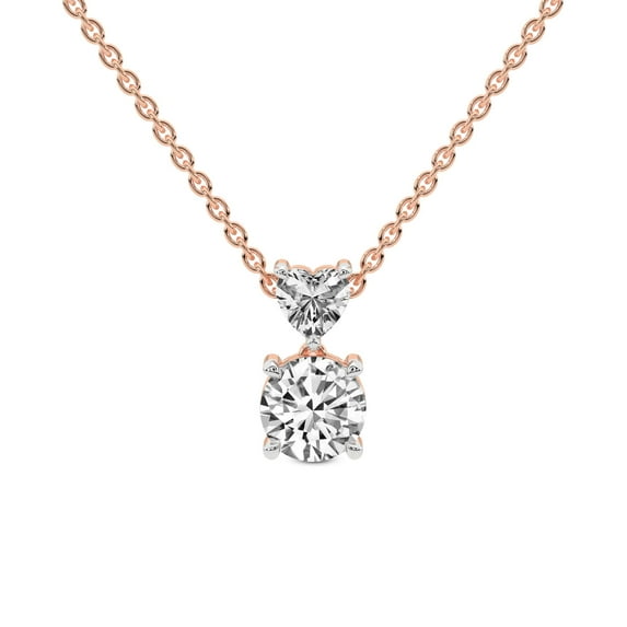 Lab Diamond Dangling Pendant Necklace For Women | 4 Carat IGI Certified Round Shape | Carina Two Stone Lab Diamond Pendant In 18K Rose Gold | FG-VS1-VS2 Quality | Friendly Diamonds