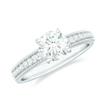Rosec Jewels Lab Diamond Engagment Ring with Side Stones - 1 Ct - 6 mm - EF-VS Quality, 925 Sterling Silver, US 4.00
