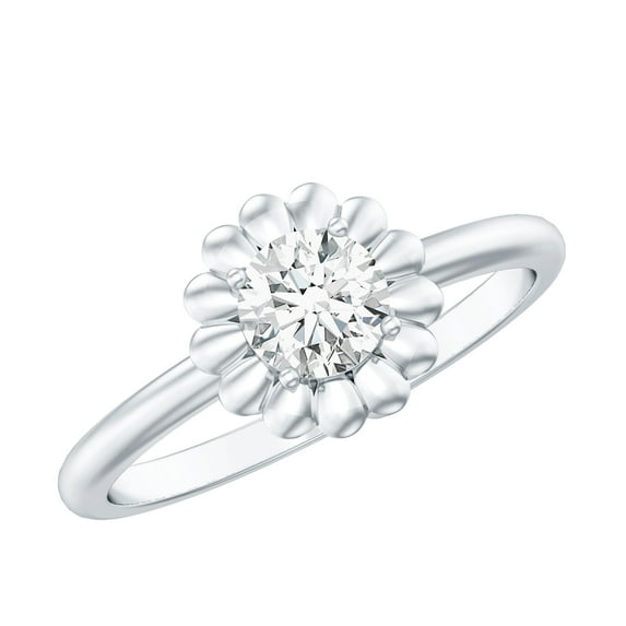 Rosec Jewels Lab Diamond Flower Ring for Women - 5 MM - EF-VS Quality - Proposal Ring, 10K White Gold, US 6.00
