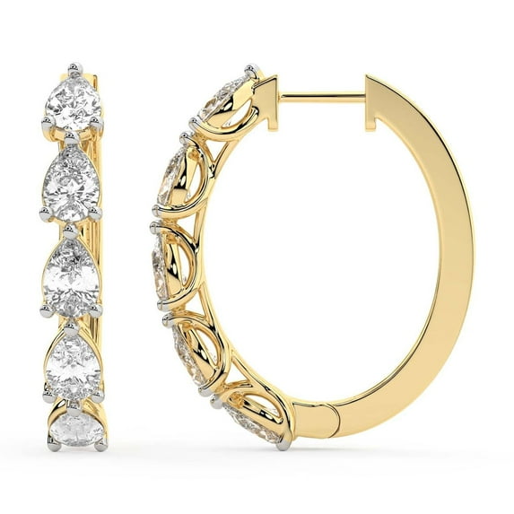 Lab Diamond Hoop Earring | 1 Carat IGI Certified Pear Shape Lexley Hoop Earrings | 14K Yellow Gold | Prong Setting FG-VS1-VS2 Quality | Friendly Diamonds