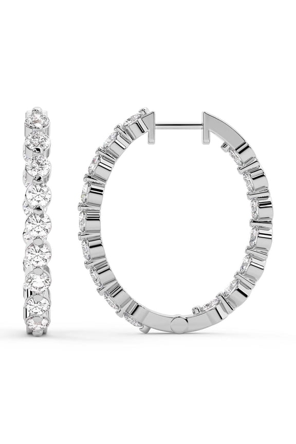 Lab Diamond Hoop Earring | 1 Carat IGI Certified Round Shape Rylee Hoop Earrings | 14K White Gold | Prong Setting FG-VS1-VS2 Quality | Friendly Diamonds
