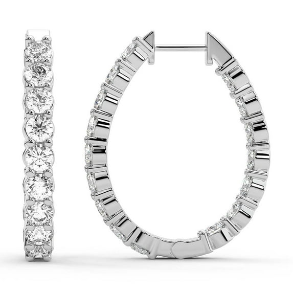 Lab Diamond Hoop Earring | 2 Carat IGI Certified Round Shape Isla Hoop Earrings | 14K White Gold | Prong Setting FG-VS1-VS2 Quality | Friendly Diamonds