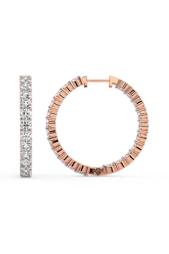 Lab Diamond Hoop Earring | 2 Carat IGI Certified Round Shape Meara Hoop Earrings | 14K Rose Gold | Prong Setting | FG-VS1-VS2 Quality | Friendly Diamonds