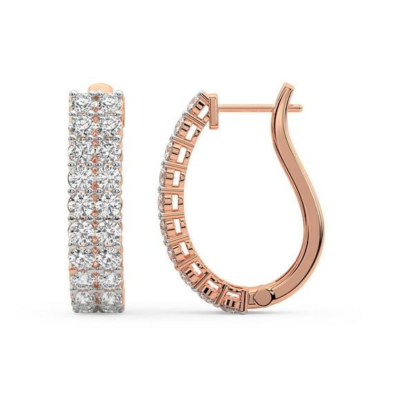 Lab Diamond Hoop Earring | 4 Carat IGI Certified Round Shape Gracie Double Row Hoop Earrings | 14K Rose Gold | Prong Setting FG-VS1-VS2 Quality | Friendly Diamonds