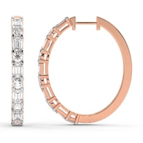 Lab Diamond Hoop Earring | 7 Carat IGI Certified Emerald & Round Shape Olea Hoop Earrings | 14K Rose Gold | Prong Setting FG-VS1-VS2 Quality | Friendly Diamonds