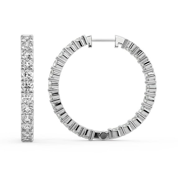 Lab Diamond Hoop Earring | 8 Carat IGI Certified Round Shape Meara Hoop Earrings | 14K White Gold | Prong Setting | FG-VS1-VS2 Quality | Friendly Diamonds