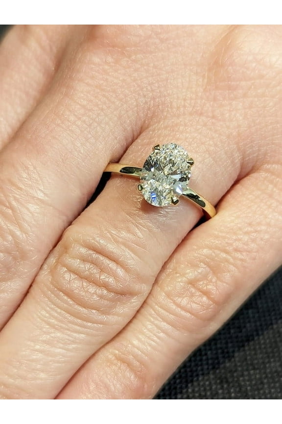 Lab Diamond Oval Engagement Ring, Oval Lab Diamond and Solitaire Wedding Ring, Yellow Gold Lab Diamond Ring