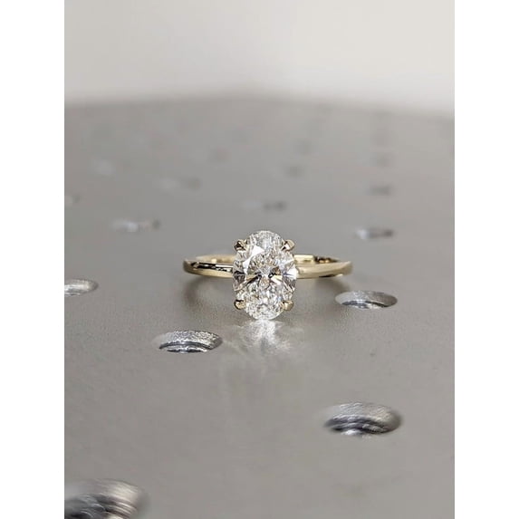 Lab Diamond Oval Engagement Ring, Oval Lab Diamond and Solitaire Wedding Ring, Yellow Gold Lab Diamond Ring