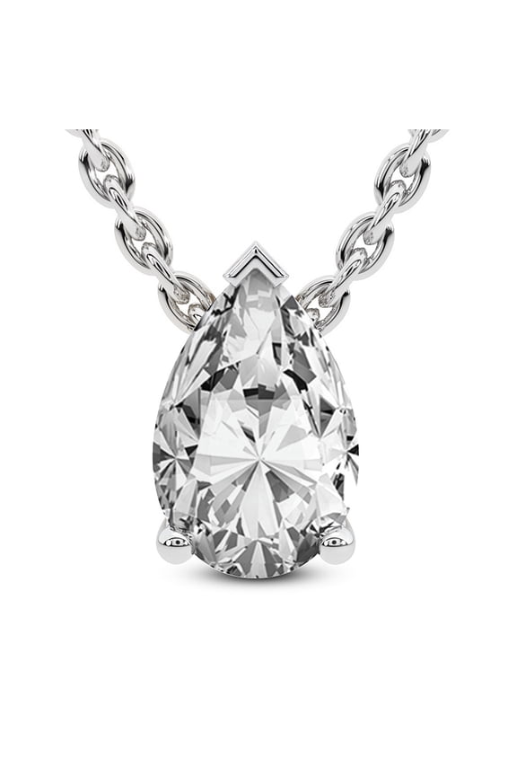 Lab Diamond Pendant Necklace| 1 Ct IGI Certified Pear Shape Lab Grown Diamond | Marisol Pear Solitaire Diamond Pendant With Gold Chain | 14K White Gold | FG-VS Quality