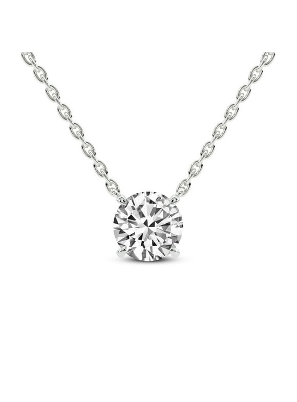 Lab Diamond Pendant Necklace For Women | 1 Ct IGI Certified Round Lab Grown Diamond | Lluvia Round Solitaire Diamond Pendant With Gold Chain | In 14K White Gold | FG-VS1-VS2 Quality| Friendly Diamonds