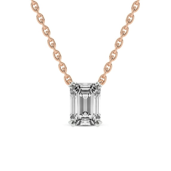 Lab Diamond Pendant Necklace For Women | 1.5 Ct IGI Certified Emerald Lab Grown Diamond | Alma Emerald Solitaire Diamond Pendant With Chain | 14K Rose Gold | FG-VS Quality