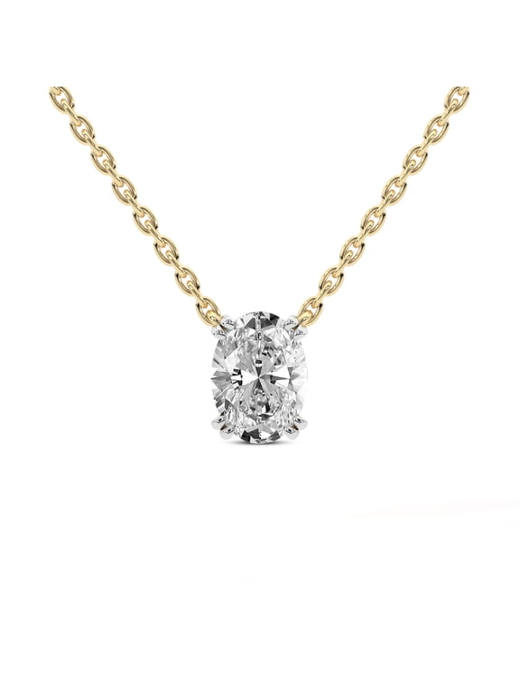 Lab Diamond Pendant Necklace For Women | 1.5 Ct IGI Certified Oval Lab Grown Diamond | Ethereal Oval Solitaire Diamond Pendant With Chain | 14K Yellow Gold | FG-VS Quality