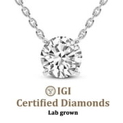 FRIENDLY DIAMONDS Lab Diamond Pendant Necklace For Women | 1.5 Ct IGI Certified Round Lab Grown Diamond | Lluvia Round Solitaire Diamond Pendant With Gold Chain | 14K White Gold | FG-VS Quality