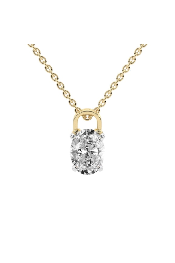 Lab Diamond Pendant Necklace For Women | 1 Carat IGI Certified Oval Shape | Love Lock Solitaire Lab Diamond Pendant In 14K Yellow Gold | FG-VS1-VS2 Quality | Friendly Diamonds