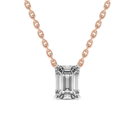 Lab Diamond Pendant Necklace For Women | 1 Ct IGI Certified Emerald Lab Grown Diamond | Alma Emerald Solitaire Diamond Pendant With Gold Chain | 14K Rose Gold | FG-VS Quality