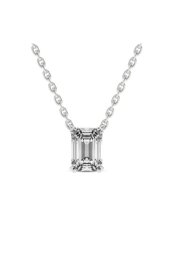Lab Diamond Pendant Necklace For Women | 1 Ct IGI Certified Emerald Lab Grown Diamond | Alma Emerald Solitaire Diamond Pendant With Gold Chain | 14K White Gold | FG-VS Quality